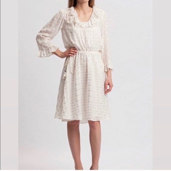 Tory Burch Jasmine Ivory Metallic Tie Waist
Long Sleeve Midi Dress New with tags - Picture 2 of 8